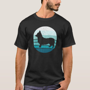 T-shirt Mens Corgi Chien Bleu Retro Vintage Sunset Silhoue