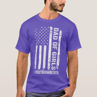 T-shirt Mens Dad of Girls Outnumbered US Flag Vintage Fath