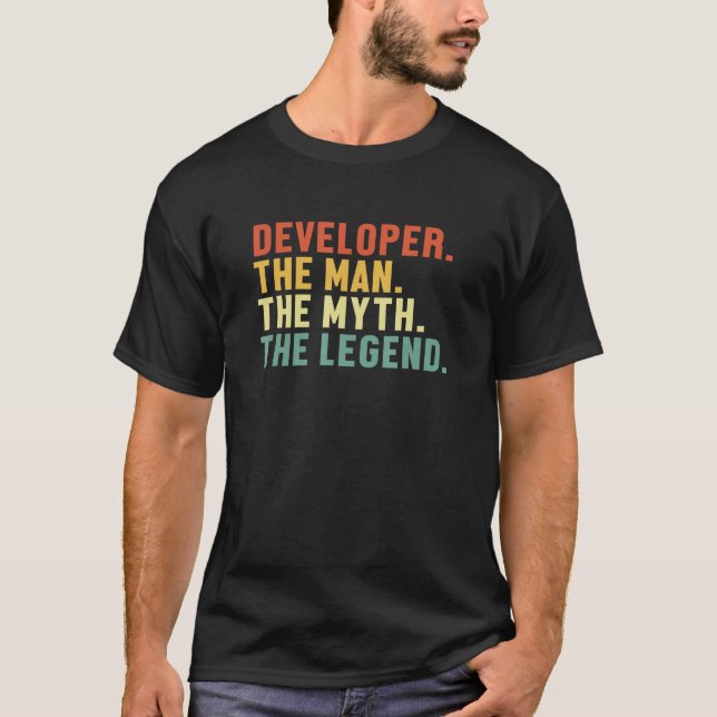 T-shirt Mens Developer Man Myth Legend Coder Engineer Soft (Devant)