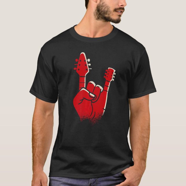 T-shirt Mens Electric Guitare Devil Horns Devil Main Heav (Devant)