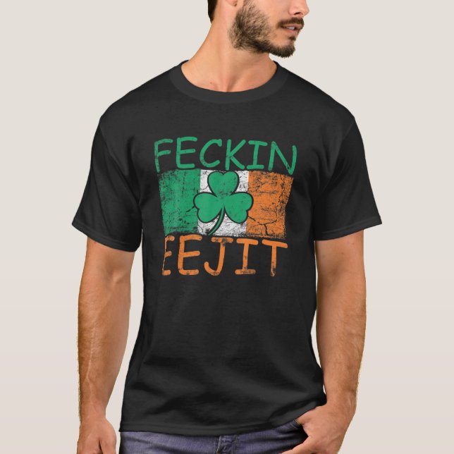 T-shirt Mens Feckin Eejit Irlande Irish Slang Drapeau Drôl (Devant)