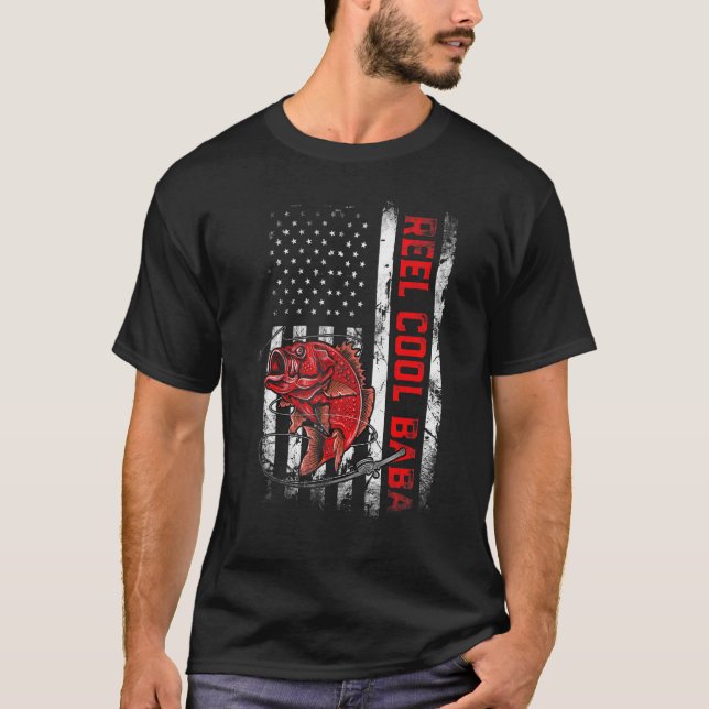 T-shirt Mens Fête des pères Reel Cool Baba Fish American F (Devant)