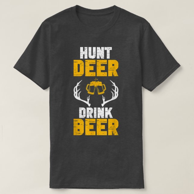 T-shirt Mens Funny Deer Hunter Hunter Hunt Deer Drink Bee (Design devant)