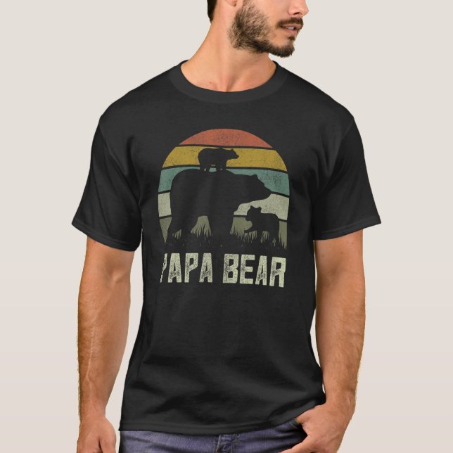 T-shirt Mens Funny Papa Bear Cub 2 Enfants Fête des pères  (Devant)