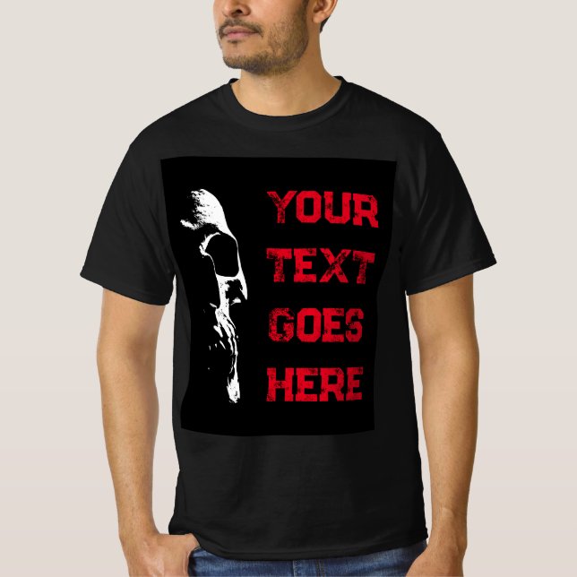 T-shirt Mens Halloween Crâne Noir Rouge Texte détendu (Devant)