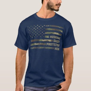T-shirt Mens Husband Daddy Protector Hero American Flag Fa