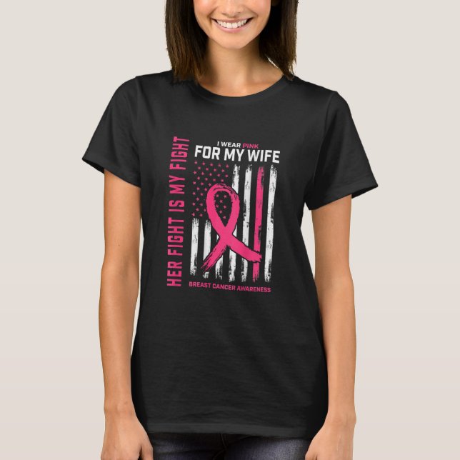 T-shirt Mens I Wear Pink Wife Breast Cancer Flag Her (Devant)