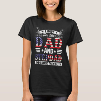 T-shirt Mens J'Ai Deux Titres Papa Stepdad Drapeau América