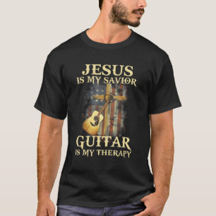 T-shirt Mens Jésus Est Mon Sauveur Guitare Est Ma Thérapie
