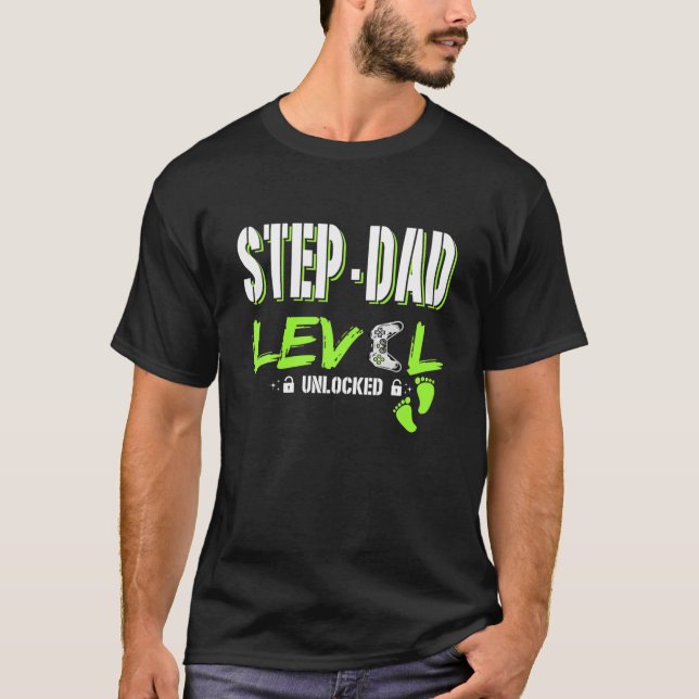 T-shirt Mens Jeu Étape-Papa Niveau Déverrouillé Gamer nive (Devant)