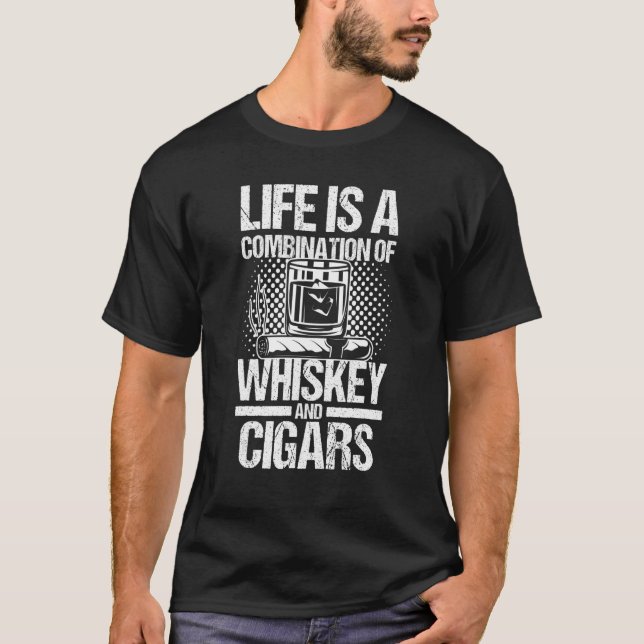 T-shirt Mens Life Est Une Combinaison De Whiskey Et Cigars (Devant)