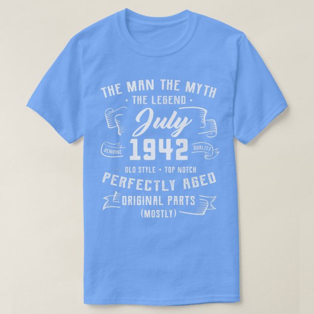 T-shirt Mens Man Myth Legend July 1942 80th Birthday Gift  (Design devant)