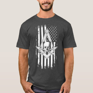 T-shirt Mens Master Mason American Flag Masonic Crâne