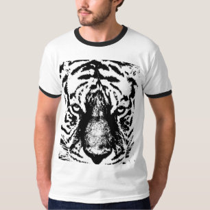 T-shirt Mens Moderne Ringer noir & blanc Tiger visage