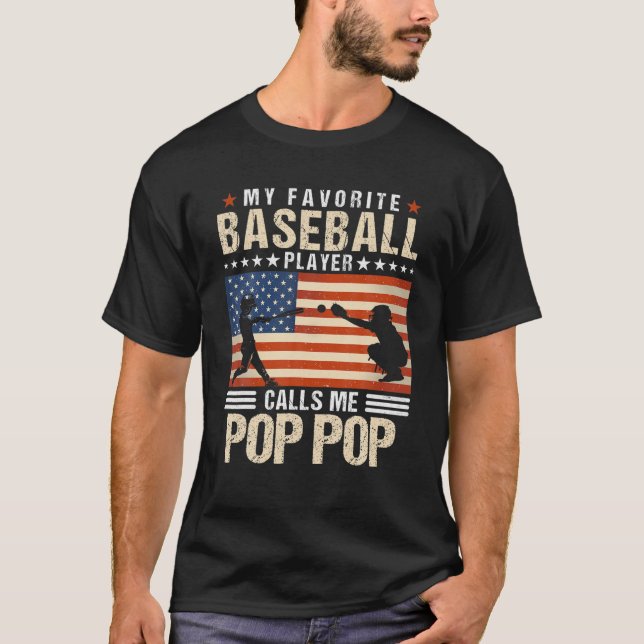 T-shirt Mens Mon Joueur De Baseball favori m'appelle Pop P (Devant)