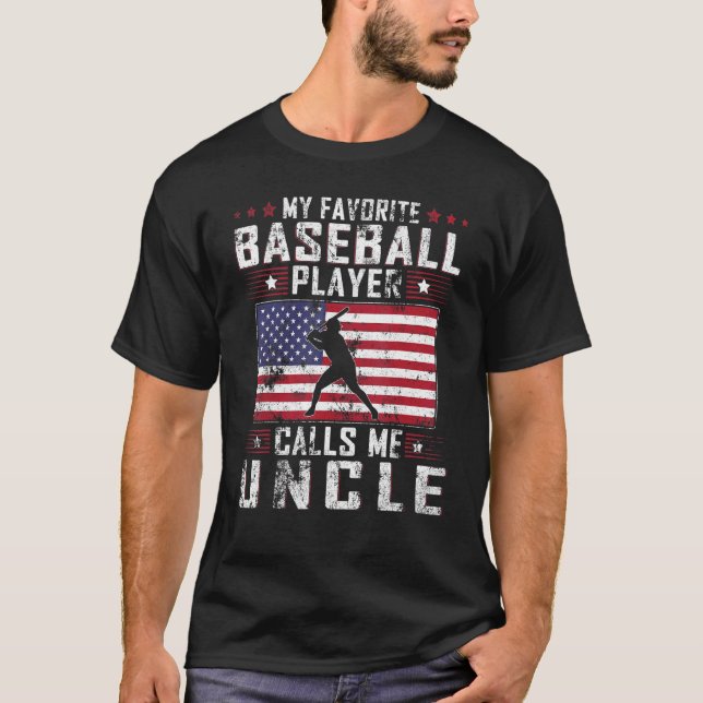 T-shirt Mens Mon Joueur De Baseball Préféré M'Appelle Oncl (Devant)