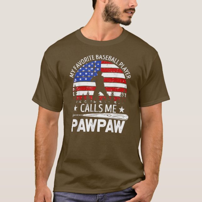 T-shirt Mens Mon Joueur De Baseball Préféré M'Appelle Pawp (Devant)