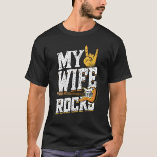 T-shirt Mens My Wife Rocks Electronic Rock Guitar