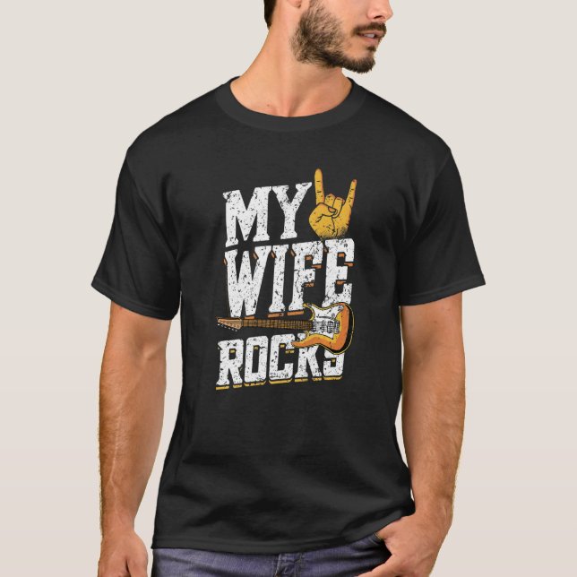 T-shirt Mens My Wife Rocks Electronic Rock Guitar (Devant)