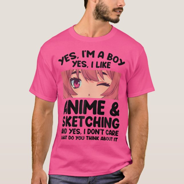T-shirt Mens Oui Je Suis Un Garçon Oui J'Aime Anime Sketch (Devant)