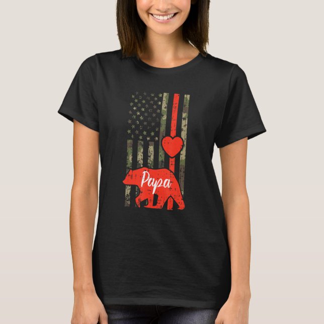 T-shirt Mens Papa Bear Valentines Day Drapeau américain Ca (Devant)