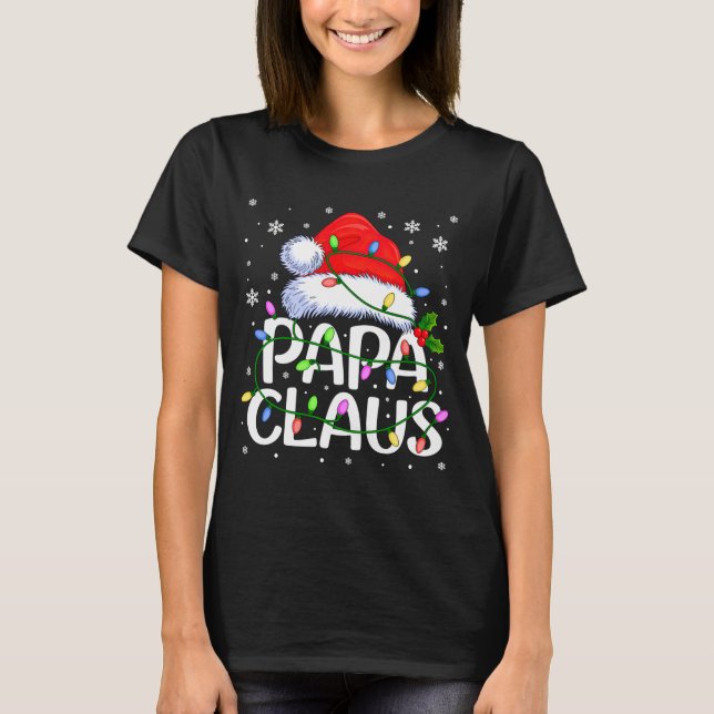 T-shirt Mens Papa Claus Christmas Lights Long Sleeve  (Devant)