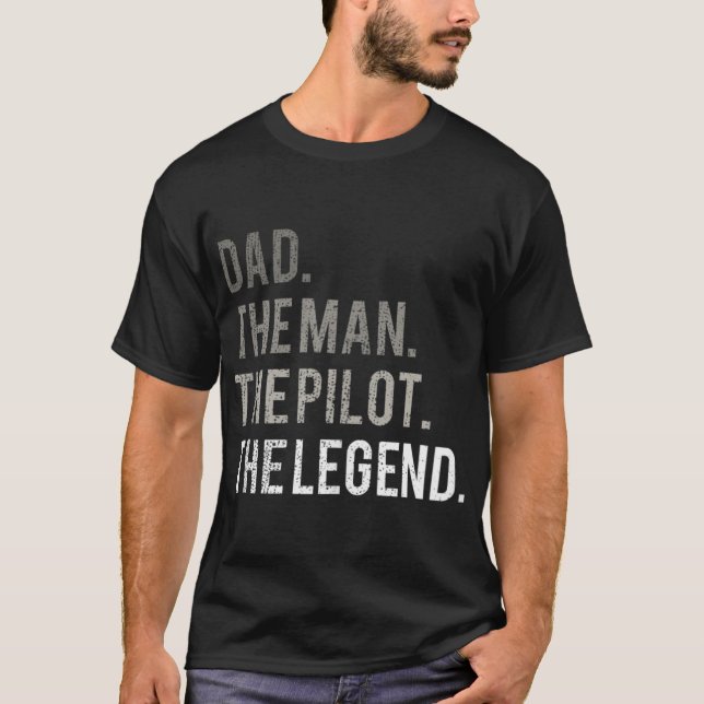 T-shirt Mens Papa L'Homme Le Pilote La Légende Père Aviat (Devant)
