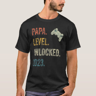 T-shirt Mens Papa Niveau Déverrouillé 2023 Grossesse Gamer