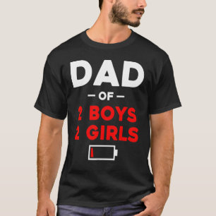 T-shirt Mens Papa Of 2 Boys 2 Girls Low Battery Papa'