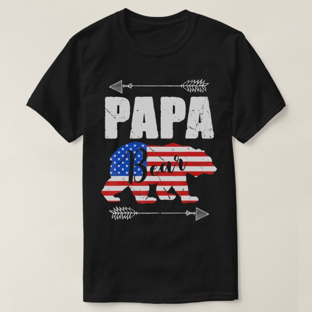 T-shirt Mens Papa Ours Drapeau Américain 4 juillet Père (Design devant)