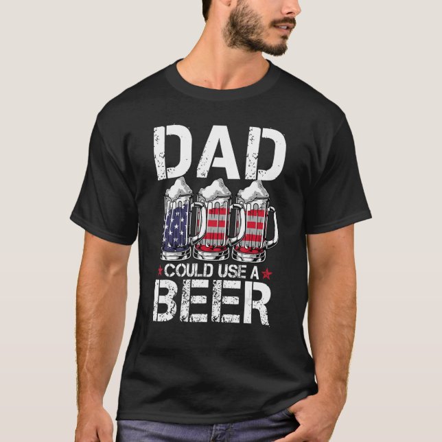 T-shirt Mens Papa Pourrait Utiliser La Bière Drapeau Améri (Devant)