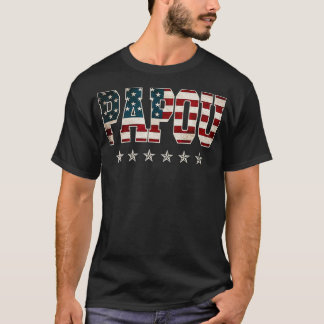 T-shirt Mens Papou Gift Father's Day American Flag 4th of 