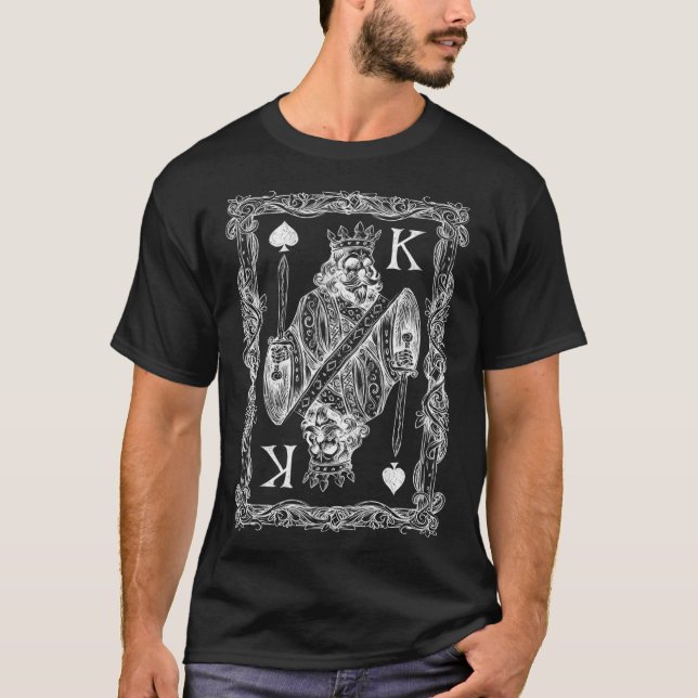 T-shirt Mens Poker Spade King Skeleton King with Sword  (Devant)