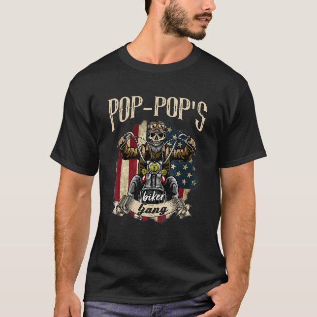 T-shirt Mens Pop Pop Biker Gang Drapeau Pop Pop Rides Vélo (Devant)