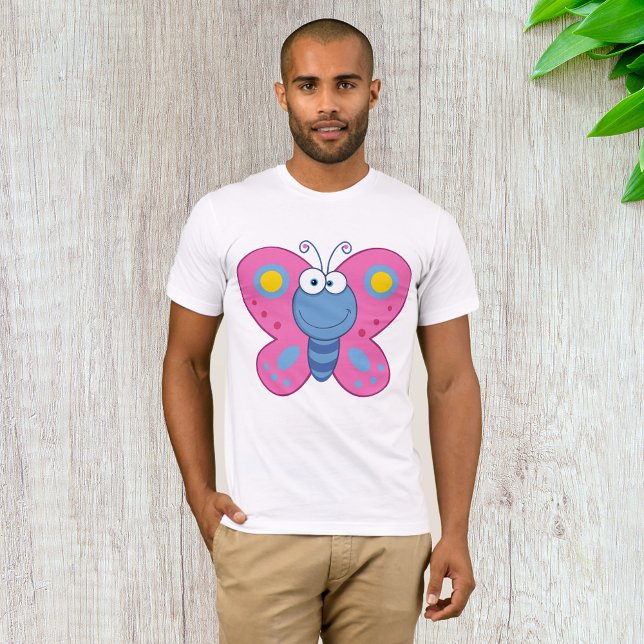 T-shirt Mens pour papillon rose souriant (Créateur téléchargé)