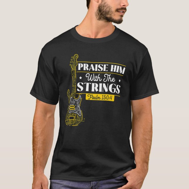 T-shirt Mens Praise Him With The Strings Bass Guitar Chris (Devant)