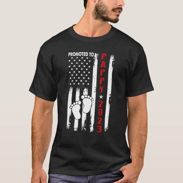T-shirt Mens Promoted To Pappy 2023 American Flag New Dad (Devant)