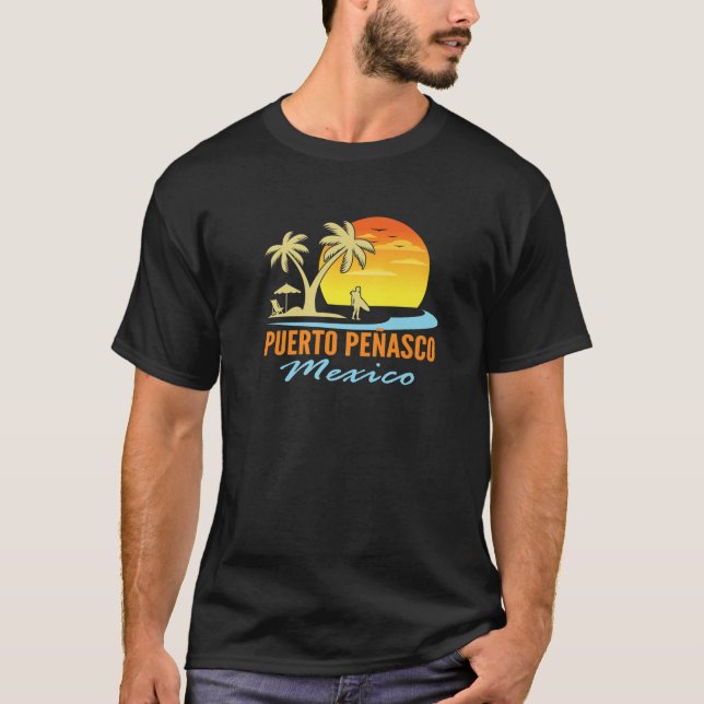 T-shirt Mens Puerto Penasco Palmiers couchés de soleil sur (Devant)