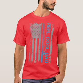 T-shirt Mens Reel Cool Dad Fishing American Flag Patriotic