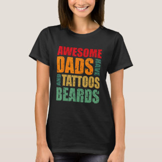 T-shirt Mens  Retro Awesome Fathers Day Beards Tattoos Des
