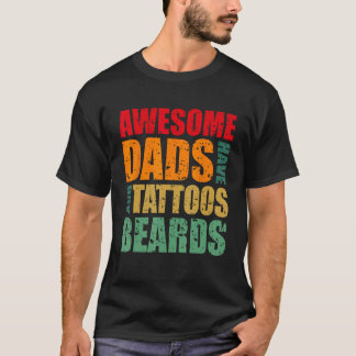 T-shirt Mens  Retro Awesome Fathers Day Beards Tattoos Des