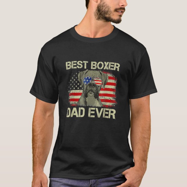 T-shirt Mens Retro Best Boxer Dad Ever US Flag Dog  Father (Devant)