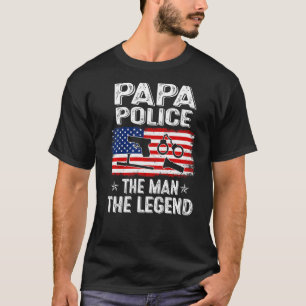 T-shirt Mens Retro Us Fête des pères Drapeau Papa Police L