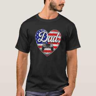 T-shirt Mens Retro Usa Drapeau Coeur Vidéo Jeu Papa Père