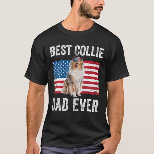 T-shirt Mens Rough Collie Papa Drapeau Américain Collie Ch (Devant)