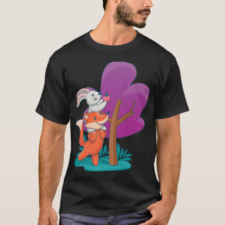 T-shirt Mens un mignon et un lapin cueillant une pomme d'u