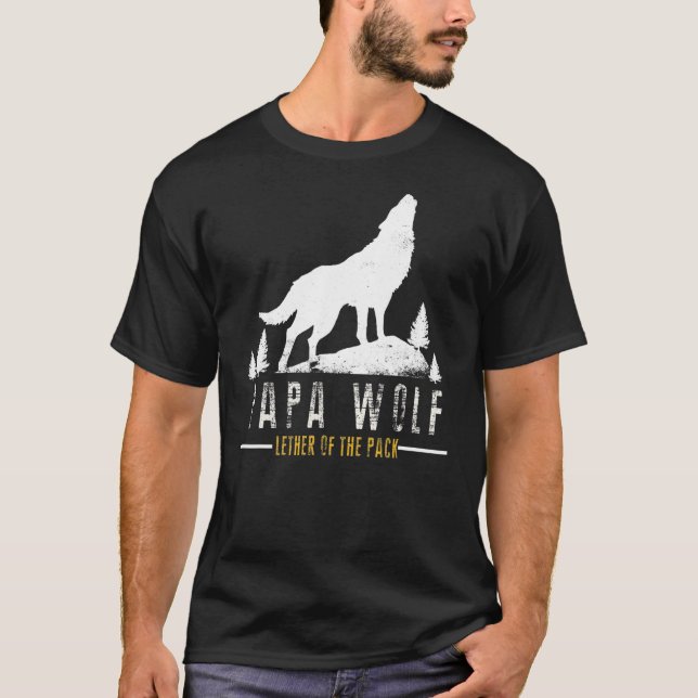 T-shirt Mens Wolf Pack Famille Papa Papa Papa Wolf Pour Pè (Devant)