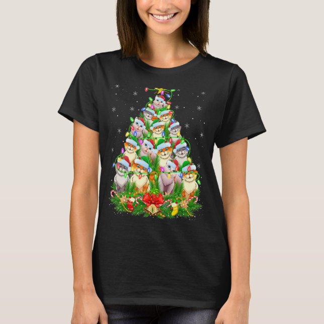 T-shirt Meow Amoureux des chats Xmas Lights Père Noël Chat (Devant)