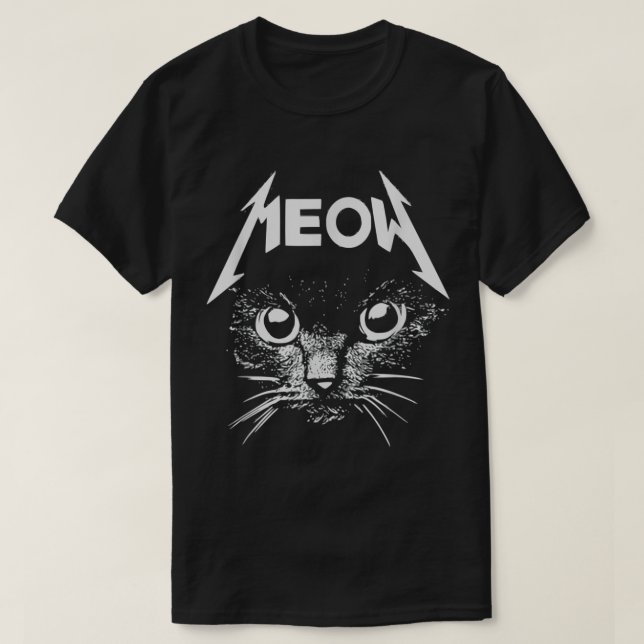 T-shirt Meow Black Cat Metal Kitty Rocks (Design devant)