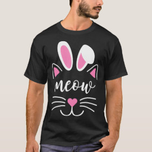 T-shirt Meow Chat Face Jour de Pâques Lapin Oreilles Drôle
